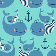 Seamless pattern with cute whales N2