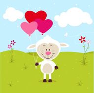 Little sheep with heart balloons