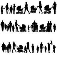 set of silhouettes parents and children N2