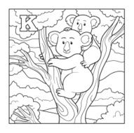 Coloring book (koala) colorless illustration (letter K)