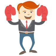 Office man wearing boxing gloves