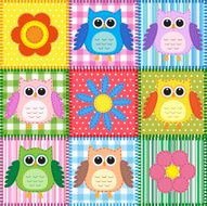 Patchwork with owls and flowers