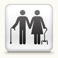 Square Button with Elderly Couple interface icon