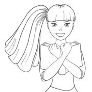 Hand drawn young girl hugs the book