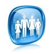 family icon blue glass isolated on white background