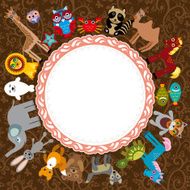 Set of funny cartoon animals character on brown background zoo
