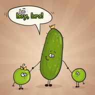 Cartoon Characters Funny Cucumber with Green Peas