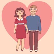 Drawn man and woman Young couple in love N3