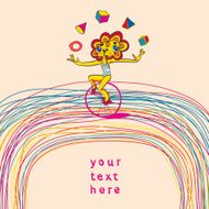 Colorful background with juggling lion by bicycle Place for tex