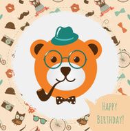 Hipster Bear Head Card vector illustration N2