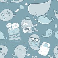 Cute whales silver seamless pattern