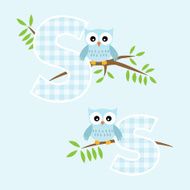 Alphabet for baby boy with owl vector letters S