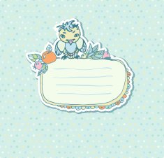 Label with a little bird on seamless polka dot pattern N2
