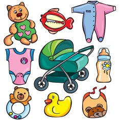 Newborn accessories icons set