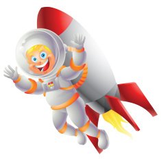 Blonde Astronaut boy rocket backpack isolated