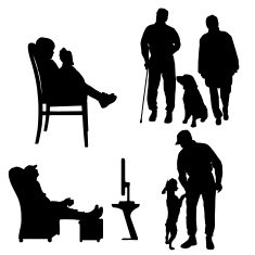 Vector silhouette of people with dog N31