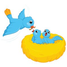 Bird Feed Babies Vector Illustration