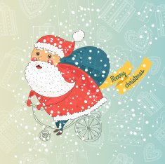 Christmas card with santa on bike snow background N5