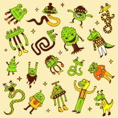 Crazy doodle monsters Vector illustration