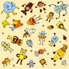 Crazy doodle creatures Vector illustration