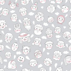 Funny cartoon faces Seamless pattern N6