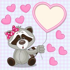 Raccoon with heart frame