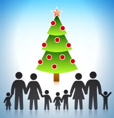 Holiday Christmas Tree with Family Stick Figures