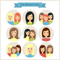 Women Characters Flat Circle Icons Set