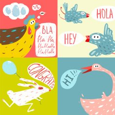 Colorful Fun Cartoon Domestic Animals Greeting Cards