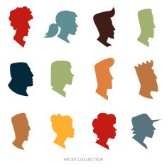 Collection of colored flat avatars with different human heads N2