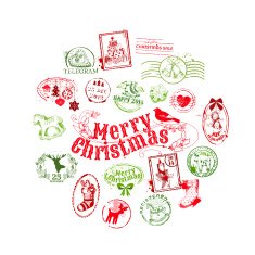 Christmas card with postage stamps