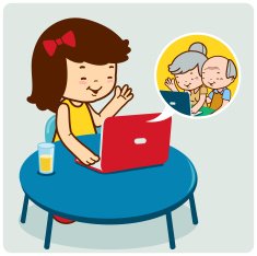 Girl chatting with grandparents