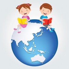 Global kids reading Asia Continents