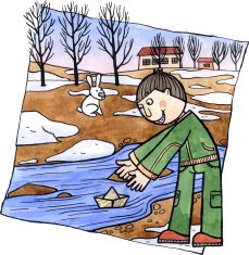 Boy and paper boat
