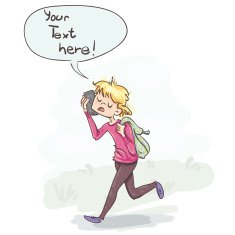 Girl talking on her phone speech bubble walking