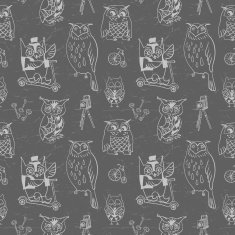 Vintage seamless pattern with Owls Dark background