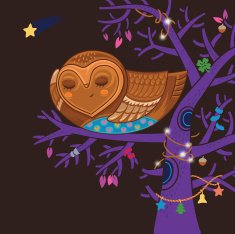 Printcartoon owl sleep on the magic tree