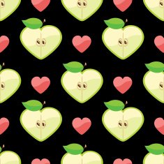 Heart of apples in seamless pattern on hearts background