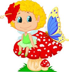 Baby fairy elf cartoon sitting on mushroom N2