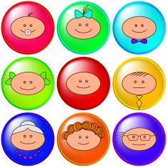 Set buttons cartoon faces