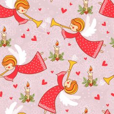 Christmas pattern with angels flying in the sky