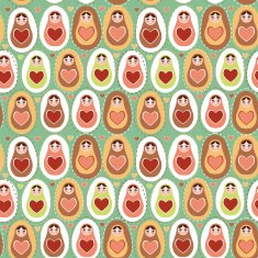 Seamless pattern Russian dolls matryoshka mint pink brown vector