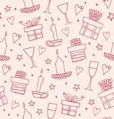 Rose light seamless pattern with gifts candles goblets