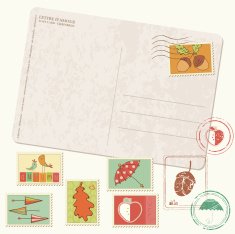 Vector autumn Postcard with stamps