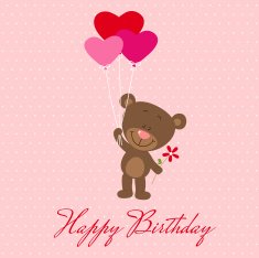 Flying little bear with heart balloons