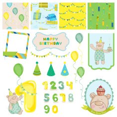 Scrapbook Design Elements - Birthday Baby Bear
