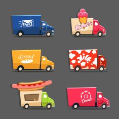 Vector set of city trucks ice cream and donut truck