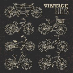 Vintage bikes doodle set on dark Vector illustration