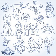 Doodles Aliens & Monsters Vector Illustration Drawing Set