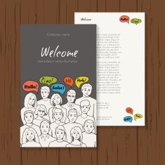 Group of young people with speech clouds different languages N2